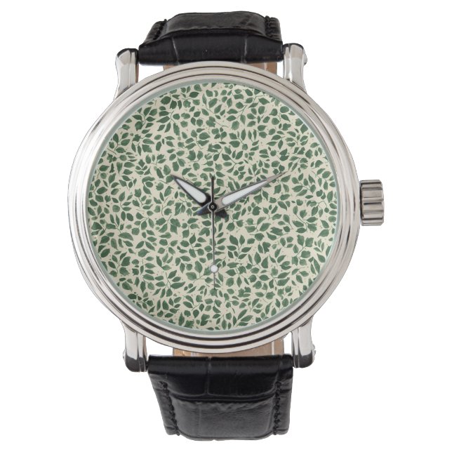 Soft Sage Green Botanical Leaf Foliage Pattern Watch (Front)