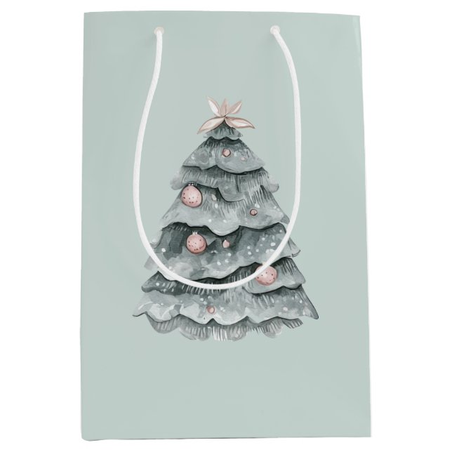 Soft Sage Green Christmas Blush Tree Ornament Medium Gift Bag (Front)