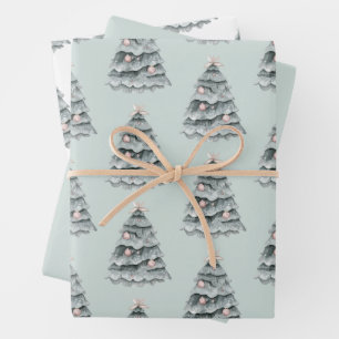 Soft Sage Green Christmas Blush Tree Ornament Wrapping Paper Sheets
