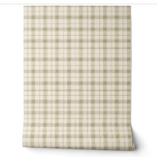 Soft Sage Green & Cream Plaid Wallpaper