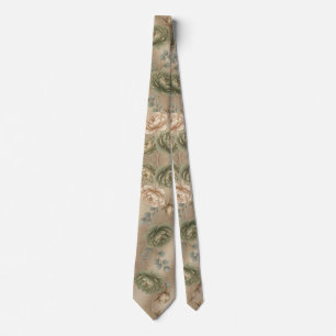 Soft Sage Green & Cream Rose Neck Tie