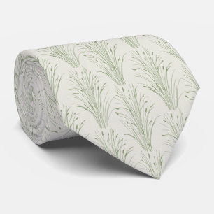 Soft Sage Green Delicate Wild Grass and Reed Neck Tie