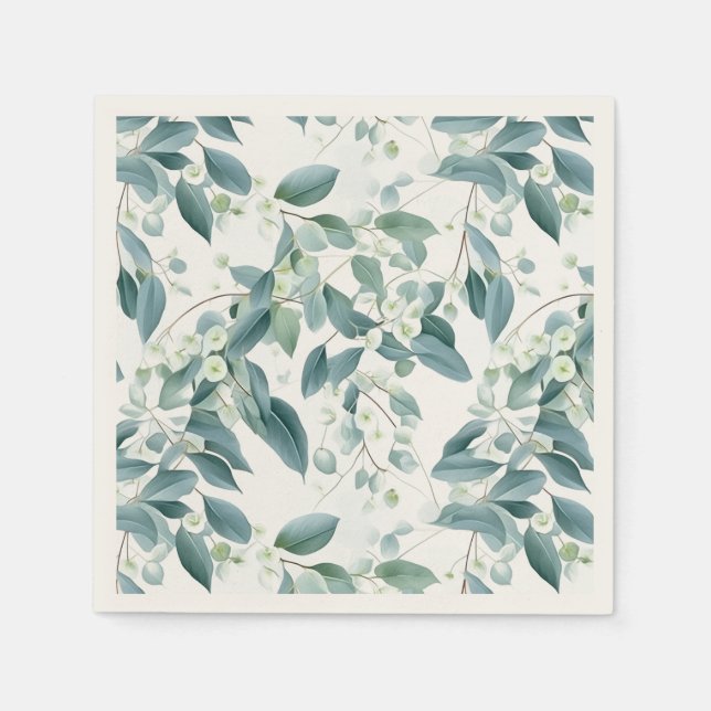 Soft Sage Green Eucalyptus Watercolour-style Paper Napkins (Front)