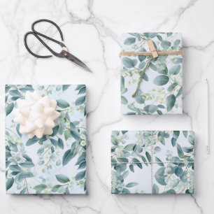 Soft Sage Green Eucalyptus Watercolour-style Wrapping Paper Sheets