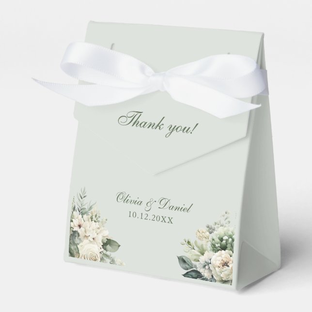 Soft Sage Green Floral Wedding Favor Box (Front Side)