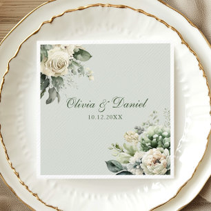 Soft Sage Green Floral Wedding Napkin