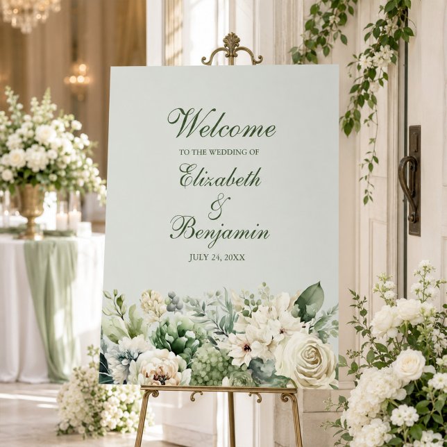 Soft Sage Green Floral Welcome Sign (Soft Sage Green Floral Wedding Welcome Sign)