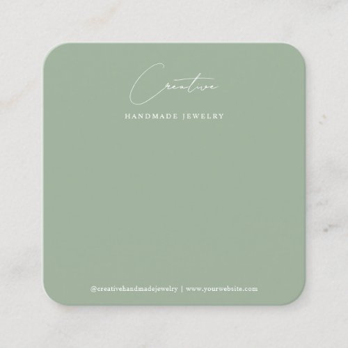 Soft Sage Green Handwritten Script Jewelry Display Square Business Card