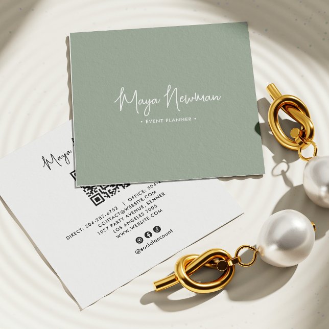 SOFT SAGE GREEN Modern CHIC Minimal QR Code  Square Business Card (Creator Uploaded)