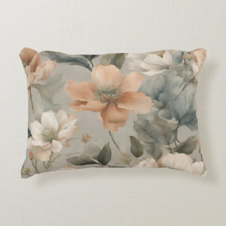 Soft Sage Green Pale Orange Cottage Floral Print Accent Pillow