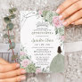 Soft Sage Green Pink Floral Silver Quinceañera Invitation