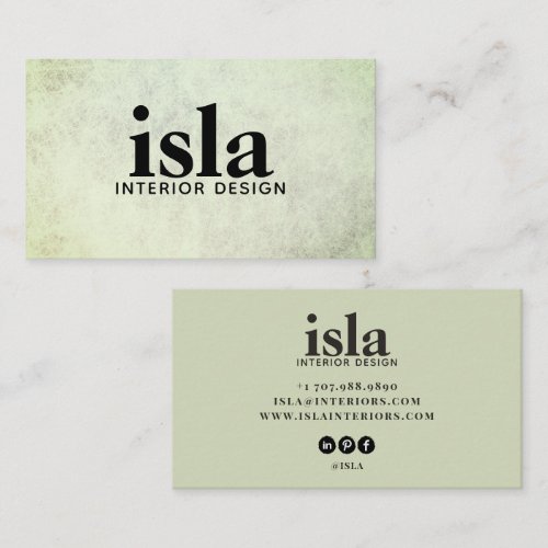 Soft Sage Green Texture Interior Designer Business Card