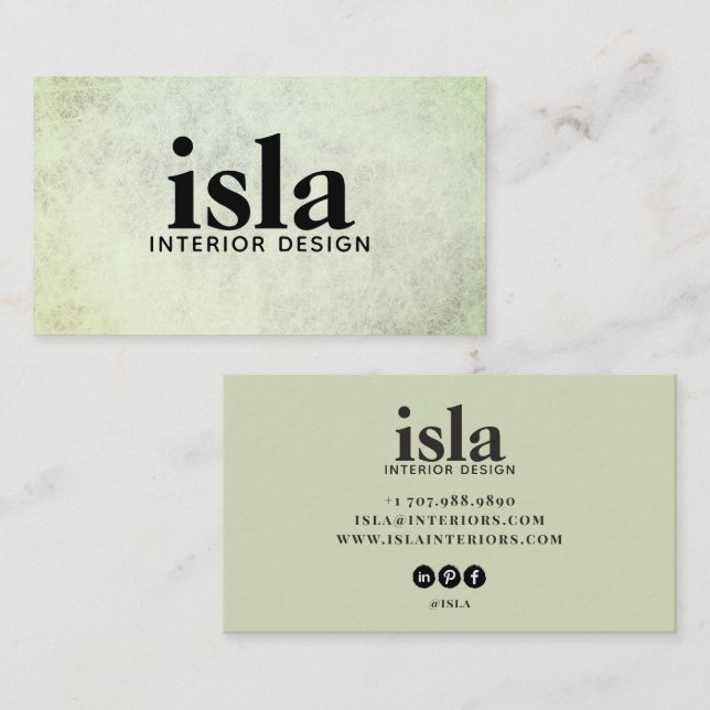 Soft Sage Green Texture Interior Designer Business Card (Front/Back)
