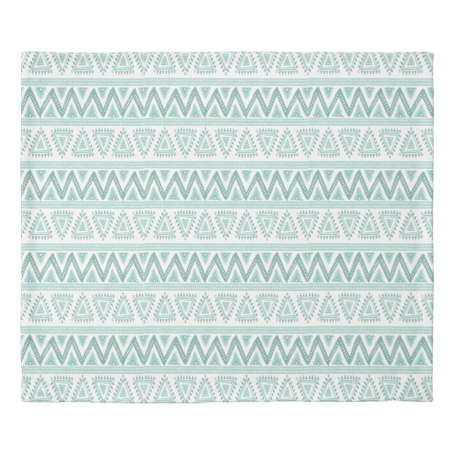 Soft Sage green Tribal Geometric Pattern Duvet Cover (Front)