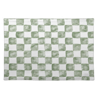 Soft Sage Green Watercolor Checkerboard Cloth Placemat