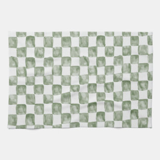 Soft Sage Green Watercolor Checkerboard Kitchen Towel