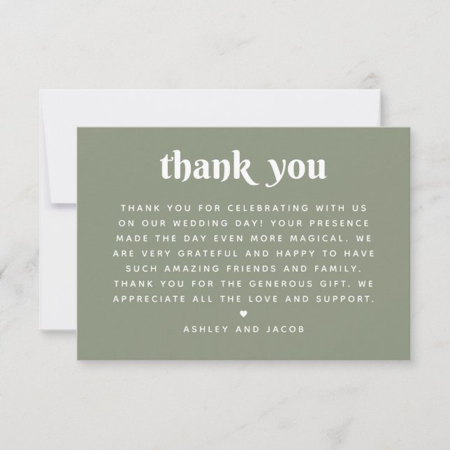 Soft Sage Green Wedding | Modern Clean Nature Thank You Card (Front)