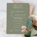Soft Sage Green Wedding Welcome. Weekend Itinerary Invitation<br><div class="desc">Set the tone for your special weekend with this beautiful soft sage green wedding welcome card. Its calming, earthy hue pairs perfectly with minimalist design to create a timeless look that your guests will love. This weekend timeline card helps keep everyone informed of all the key events, making your celebration...</div>