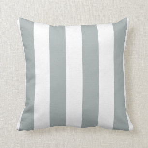 Soft Sage Grey and White Striped Throw Pillow