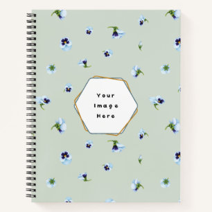 Soft Sage Japanese Blue Purple Pansy Floral Patter Notebook