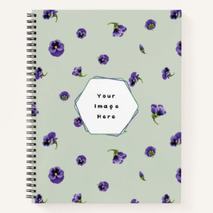 Soft Sage Japanese Purple Pansy Floral Pattern Notebook