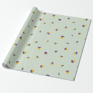 Soft Sage Japanese Purple Yellow Viola Floral Patt Wrapping Paper