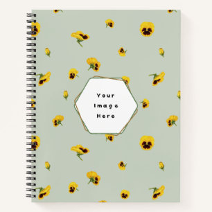 Soft Sage Japanese Yellow Pansy Floral Pattern Notebook