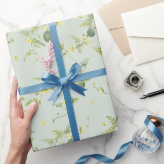 Soft Sage Mini Watermelon Watercolor Botanical Wrapping Paper