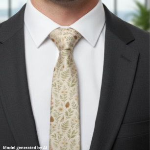 Soft Sage Neutral Wildflower Botanical Neck Tie