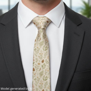Soft Sage Neutral Wildflower Botanical Neck Tie