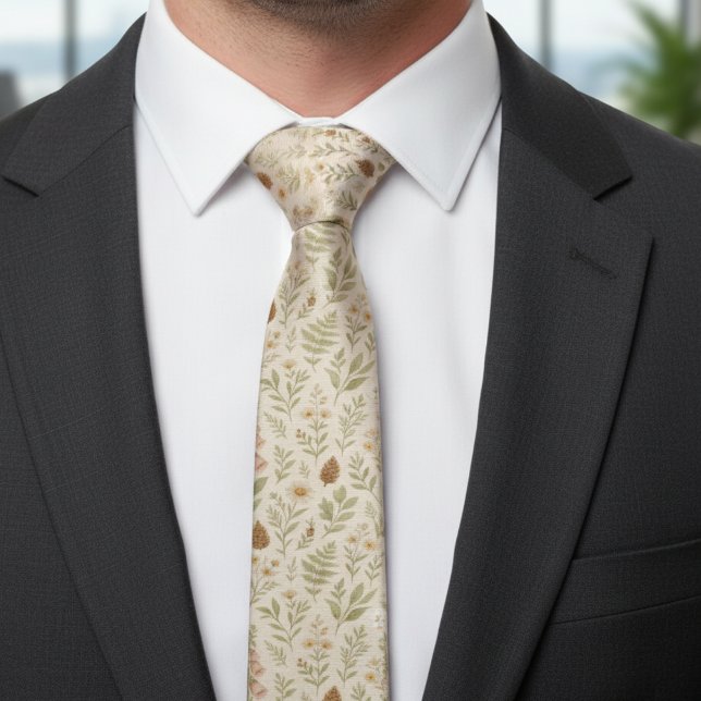 Soft Sage Neutral Wildflower Botanical  Neck Tie (Creator Uploaded)