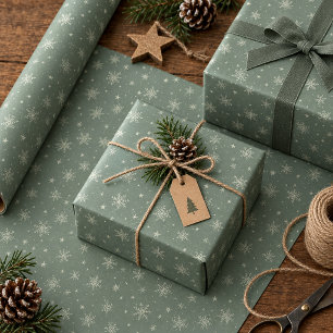 Soft Sage Snowflakes on Optional Dark Green ID1334 Wrapping Paper