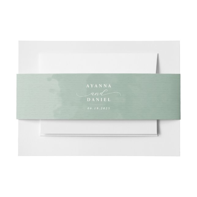 Soft Sage Watercolor and Elegant Script Invitation Belly Band (Front Example)