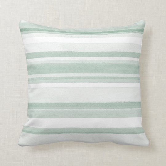 Soft Sage Watercolor Stripes Throw Pillow