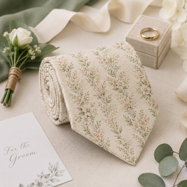 Soft Sage Wildflower Wedding Neck Tie (Creator Uploaded)
