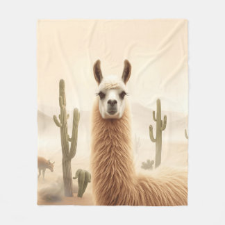 Soft Sand Llama with Cactus Flow Fleece Blanket