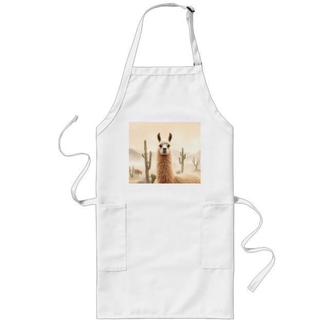 Soft Sand Llama with Cactus Flow Long Apron (Front)