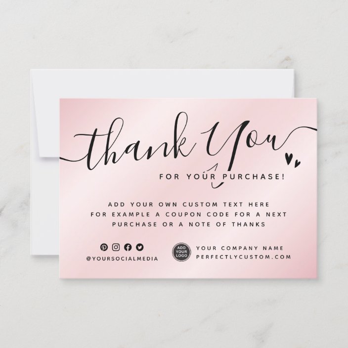 Soft satin pink custom logo thank you note | Zazzle.com