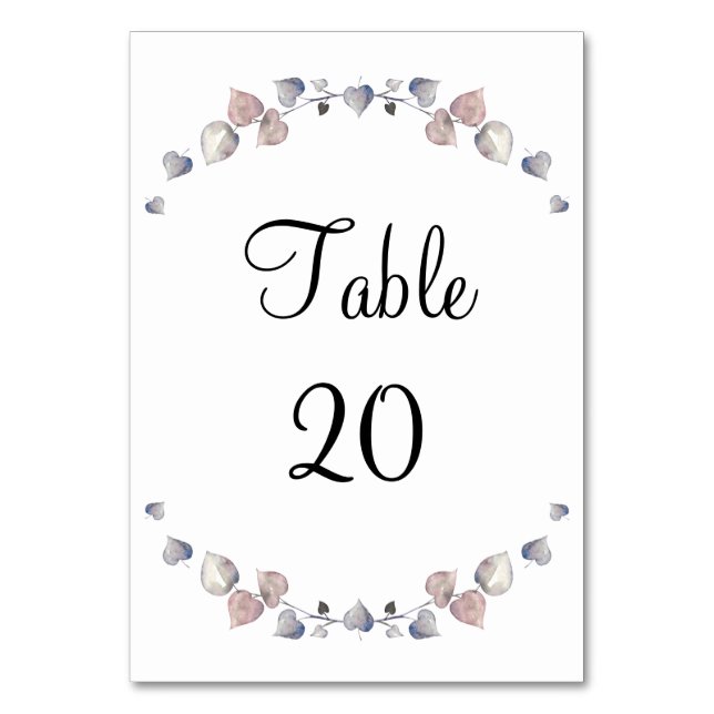 Soft Scottish Heather - Wedding Hearts Reception Table Number (Front)