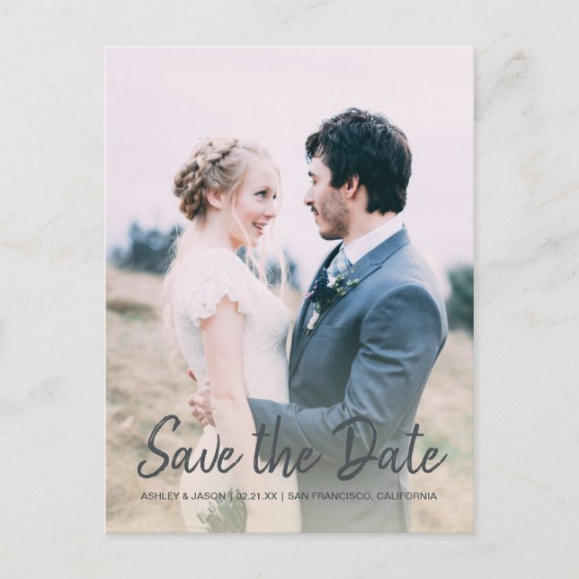 Soft Script Photo Save the Date Announcement Postcard (Front)
