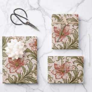 Soft Scrollwork Garden Floral Pattern Wrapping Paper Sheets