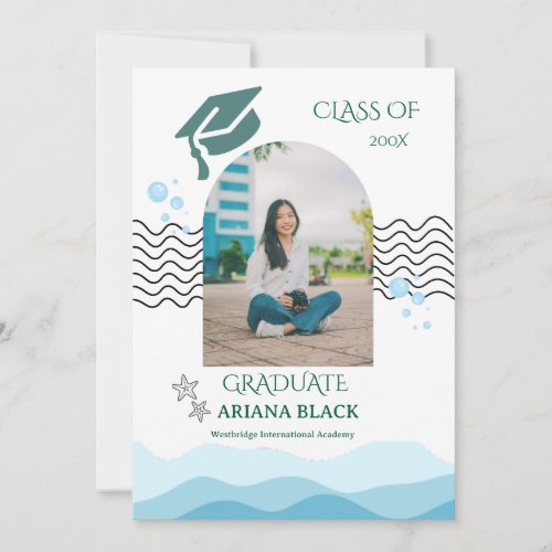 Soft Sea Aesthetic Modern Graduation Invitation