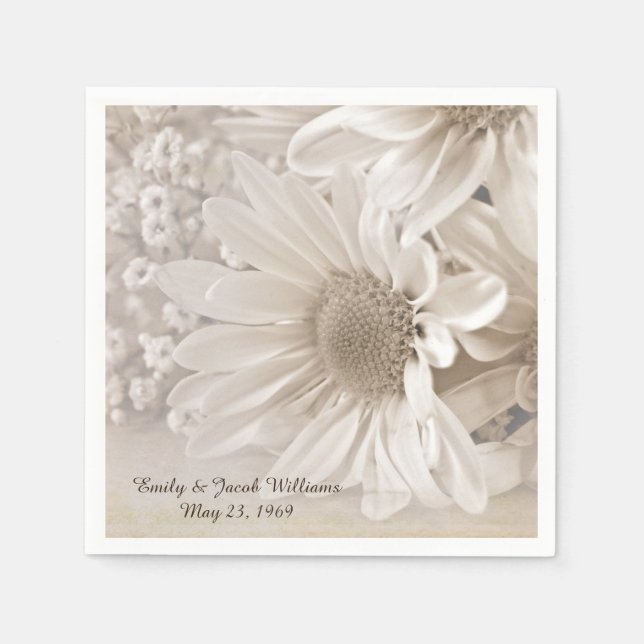 soft sepia daisy wedding bouquet napkins (Front)