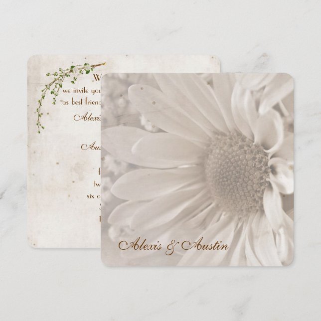 Soft Sepia Wedding Daisy Invitation (Front/Back)