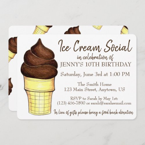 Soft Serve Cone Ice Cream Social Birthday Party Invitation