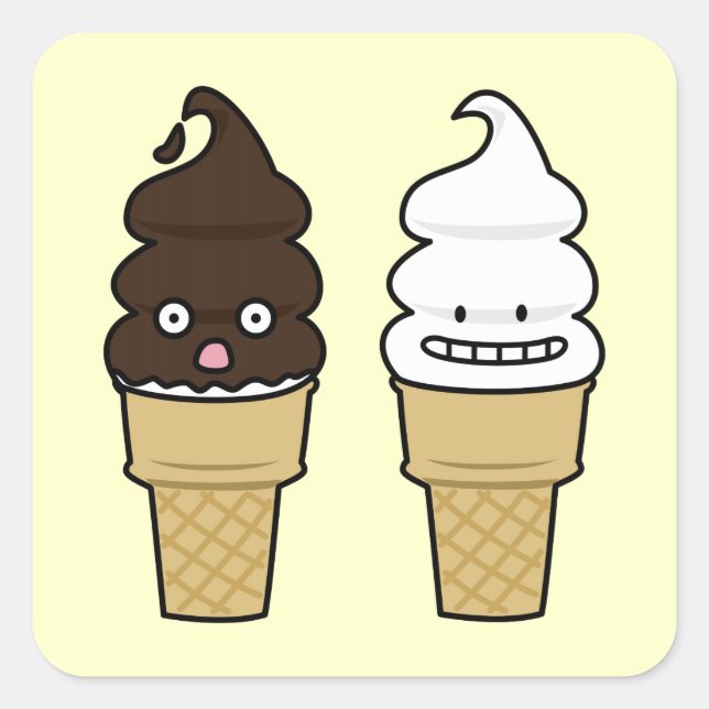Soft Serve Ice Cream Cone wafer chocolate vanilla Square Sticker (Front)