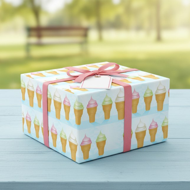Soft Serve Ice Cream Cones Fun Summer Dessert  Wrapping Paper (Creator Uploaded)