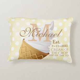 Soft Serve Vanilla Ice Cream Cone Name Monogram Accent Pillow