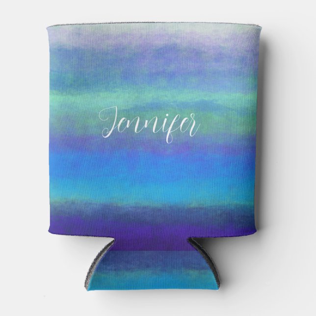 Soft shades of blue and green  can cooler (Front)