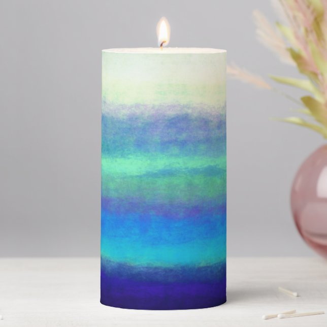 Soft shades of blue and green pillar candle (In Situ)